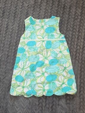Lilly Pulitzer Aqua and Lime Floral Sleeveless Crab Summer Beach Vacation Dress